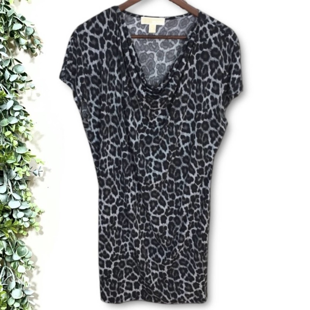 Michael Kors Gray Leopard Oversized Shift Dress XS